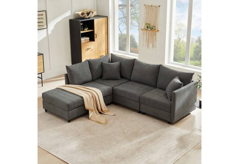 MODFU Schlafsofa für 3-5 Personen, flexibles Design, Polstersofa, Wohnzimmersofa, Schlafcouch, Modulares Sofa, 5-Sitzer, mit umwandelbarem Fußhocker von MODFU