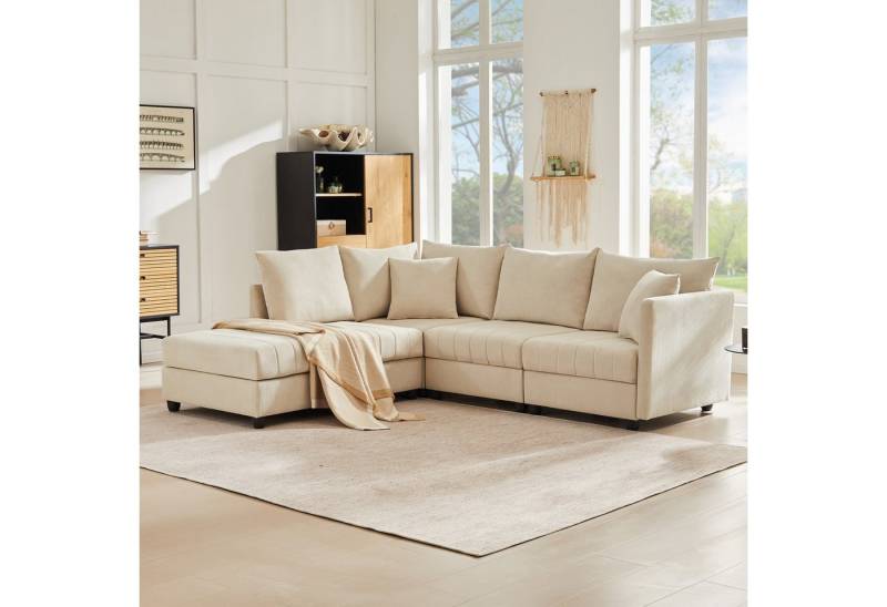 MODFU Schlafsofa für 3-5 Personen, flexibles Design, Polstersofa, Wohnzimmersofa, Schlafcouch, Modulares Sofa, 5-Sitzer, mit umwandelbarem Fußhocker von MODFU
