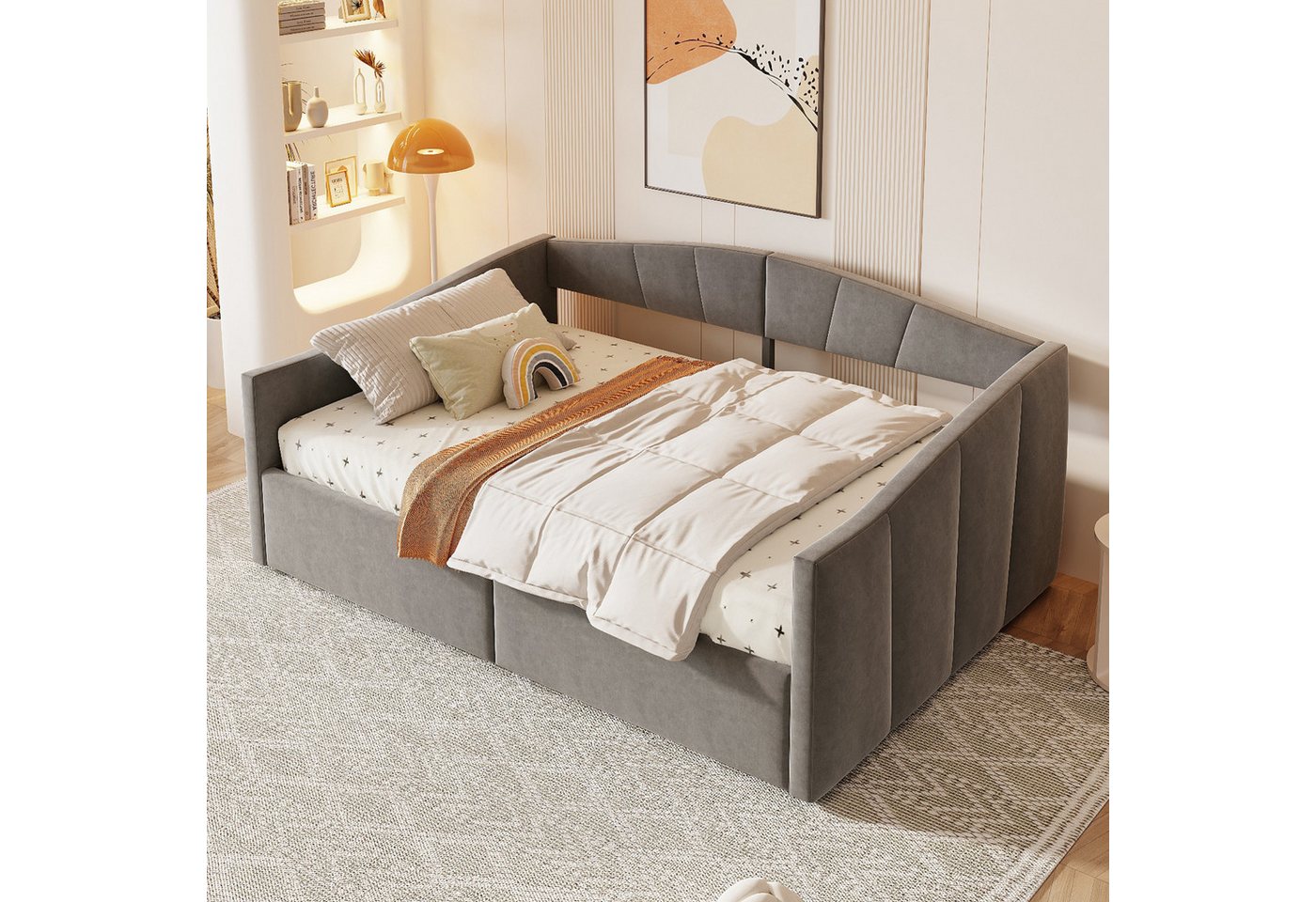 MODFU Schlafsofa mit Samtstoff & hydraulischem Stauraum, inkl. Lattenrost & Armlehnen, 140x200 cm Polsterbett Stauraumbett, ohne Matratze von MODFU