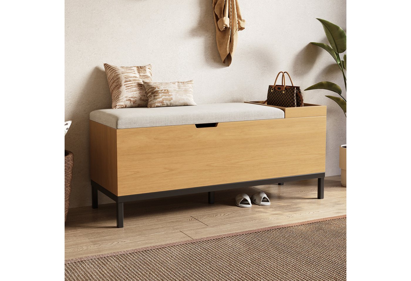 MODFU Schuhbank mit mehreren Ebenen zur Aufbewahrung (mit Stauraum und Sitzpolster – zusammenklappbare Aufbewahrungsbox, Fußbank & Spielzeugschrank, 1-St., 115 × 49.5× 40 cm), mit Sitzbank von MODFU