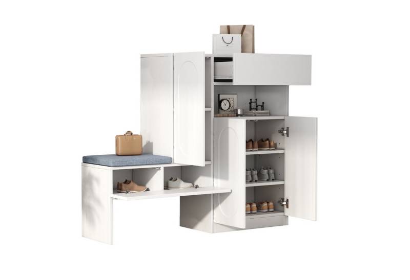 MODFU Schuhschrank Kommode Schuhschrank mit großem Stauraum (2-in-1 Schuhschrank mit Sitzbank, Soft-Close-Türen & verstellbaren Ablagen) mit Soft-Close-Funktion,Mit Kippsicherung von MODFU