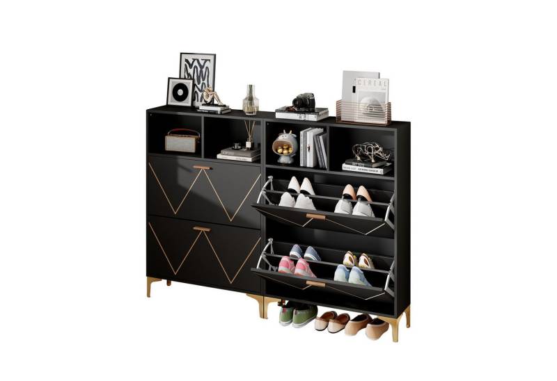 MODFU Schuhschrank Schuhorganizer mit offener Ablage (Flurschrank, Schuhkommode, Sideboard, 2-St., 4 Schuhablagefächern, 2 halboffenen Ablageflächen) mit Anti-Kipp-Sicherung von MODFU