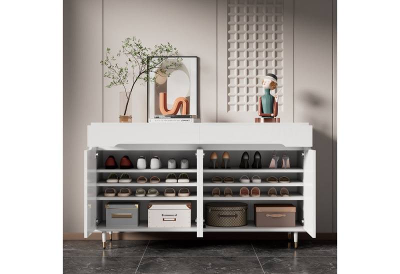 MODFU Schuhschrank Schuhschrank (Schuhregal, 1-St., mit zwei Türen, zwei Schubladen, verstellbaren Regalen) goldfarbenen Beinen von MODFU