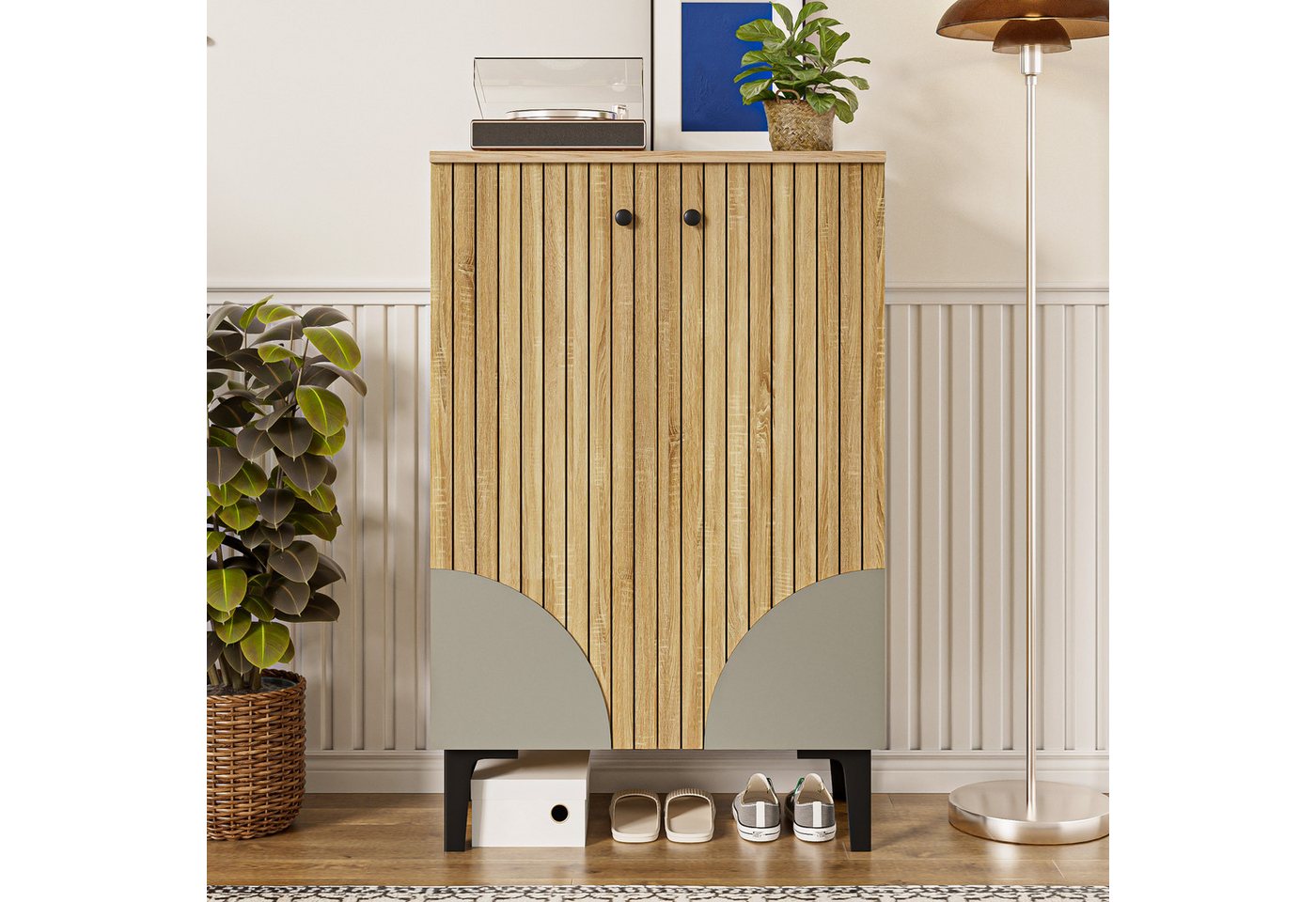 MODFU Schuhschrank Schuhschrank (Schuhregal, Kommode, 1-St., mit Türen, Regalfächern) schwarzem Metallgestell von MODFU