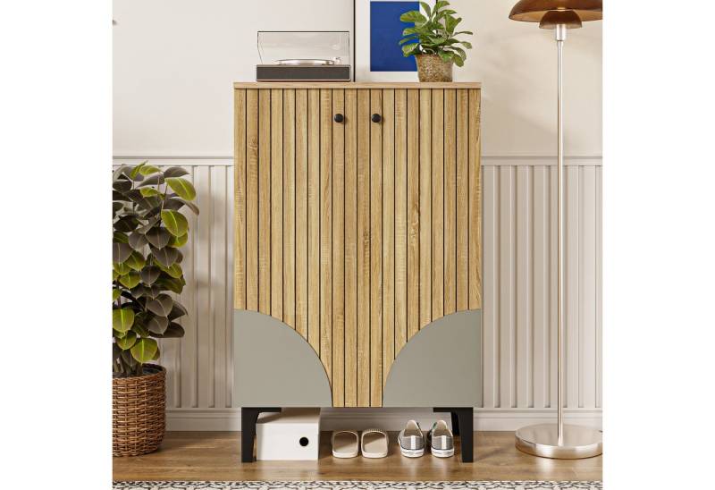 MODFU Schuhschrank Schuhschrank (Schuhregal, Kommode, 1-St., mit Türen, Regalfächern) schwarzem Metallgestell von MODFU