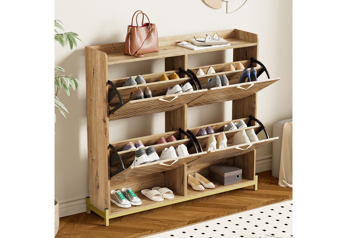 MODFU Schuhschrank aus Holz mit Metallfüßen (4-türiger Schuhkommode, 1-St., Einfach zu montieren) Platzsparend, für Eingangsbereich von MODFU