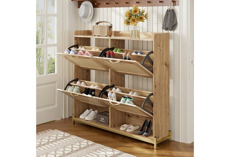 MODFU Schuhschrank aus Holz und Metall (Schuhregal, Schuhkommode, 1-St., 4 Türen) Metallrahmen und oberes Regal von MODFU