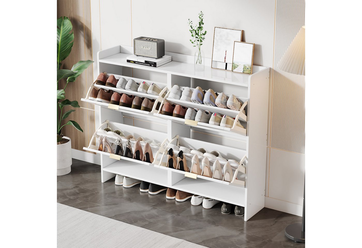 MODFU Schuhschrank mit 4 Fächer (Schuhregal, Schuhkipper, 1-St., mit 4 Klappenfächern) mit Kippsicherung, B110/H90/T24cm von MODFU
