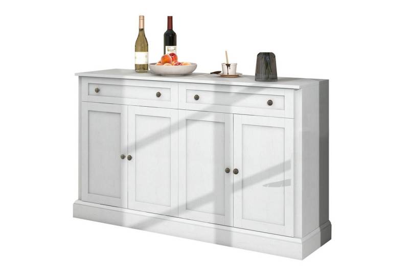 MODFU Sideboard Anrichte, Küchenschrank, mit 4 Türen und 2 Schubladen (Großes Sideboard mit 4 Türen und 2 Schubladen, Moderner Buffetschrank in Antikweiß, Verstellbare Regale,Wohnzimmer & Küche, Robuste MDF-Tischplatte und Stabiler Sockel, 150 x 40 x 86 cm (L/B/H) von MODFU