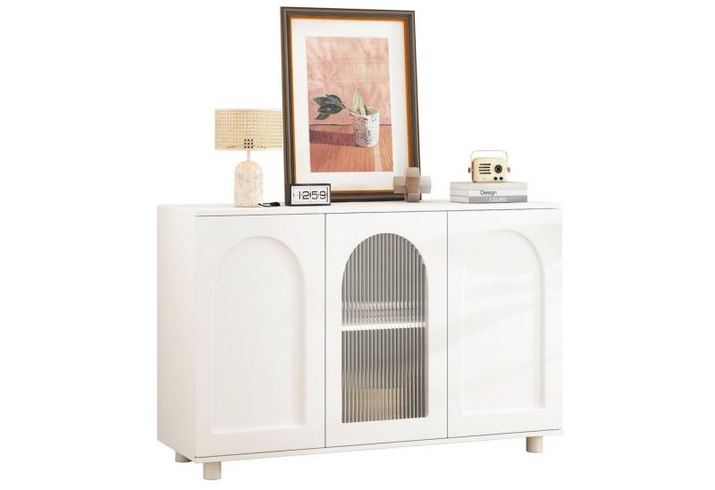 MODFU Sideboard Anrichte, Küchenschrank (Elegantes U-förmiges Sideboard in Weiß mit Glastür und Push-to-Open-Mechanismus Robustes Design mit verstellbaren Regalen und stilvollem Rebounder-Design) von MODFU
