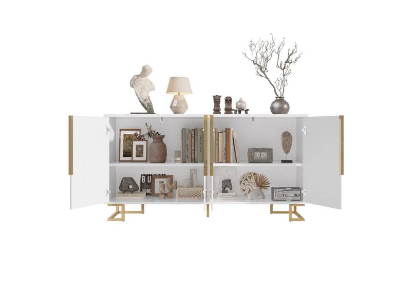 MODFU Sideboard Anrichte, Modernes Küchenschrank (Elegantes Sideboard mit geometrischem Design, goldenen Akzenten und Kippschutz – 152 cm) von MODFU