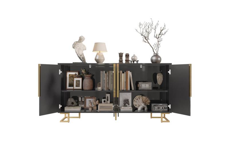 MODFU Sideboard Anrichte, Modernes Küchenschrank (Elegantes Sideboard mit geometrischem Design, goldenen Akzenten und Kippschutz – 152 cm) von MODFU