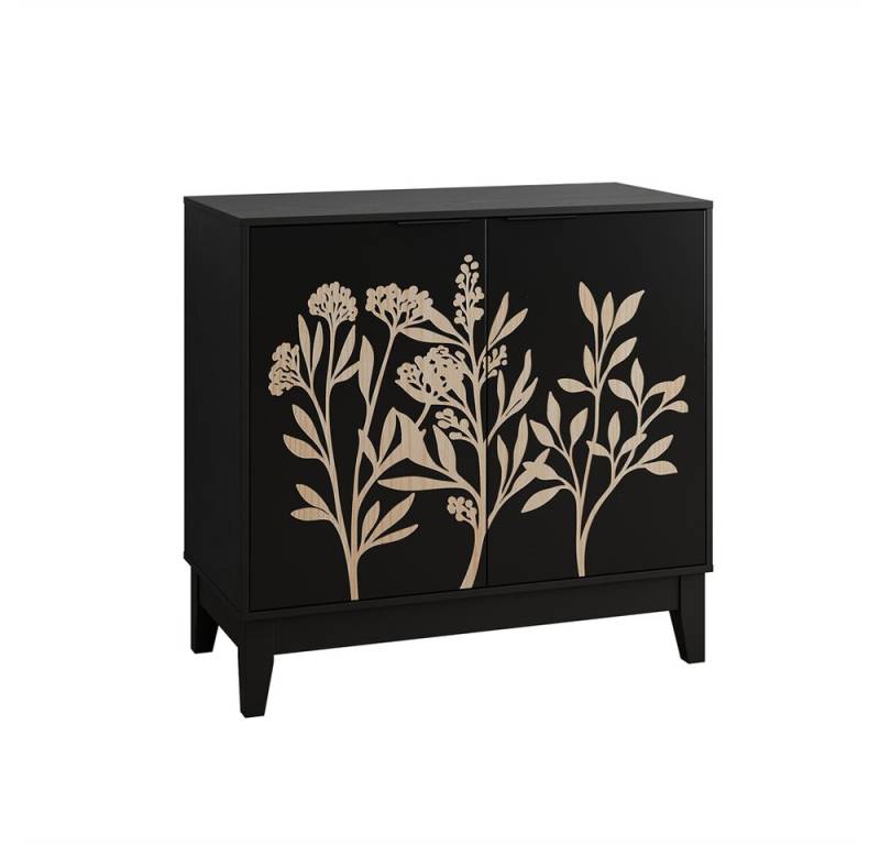 MODFU Sideboard Anrichte, Modernes Weinschrank (Vintage Buffetschrank 80 cm mit Blumenschnitzerei – Multifunktionales Sideboard aus wasserfestem MDF, verstellbare Einlegeböden., 1 St., 38 cmx 80 cmx 76 cm), mit geschnitzten Möbeln von MODFU