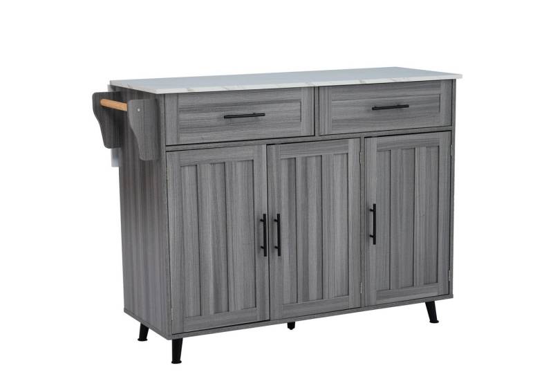 MODFU Sideboard Anrichte Küchenschrank Speisewagen (1 St., 5 Räder, 3 Tür), mit Ausziehbare Arbeitsplatte,Massivholzbeine umschaltbar von MODFU