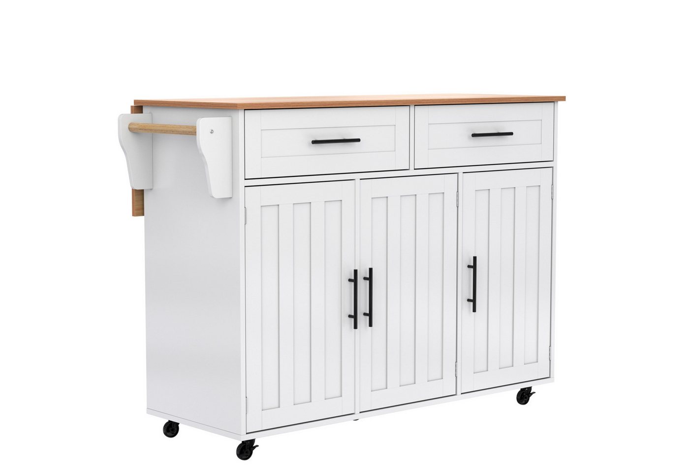 MODFU Sideboard Anrichte Küchenschrank Speisewagen (1 St., 5 Räder, 3 Tür), mit Ausziehbare Arbeitsplatte,Massivholzbeine umschaltbar von MODFU