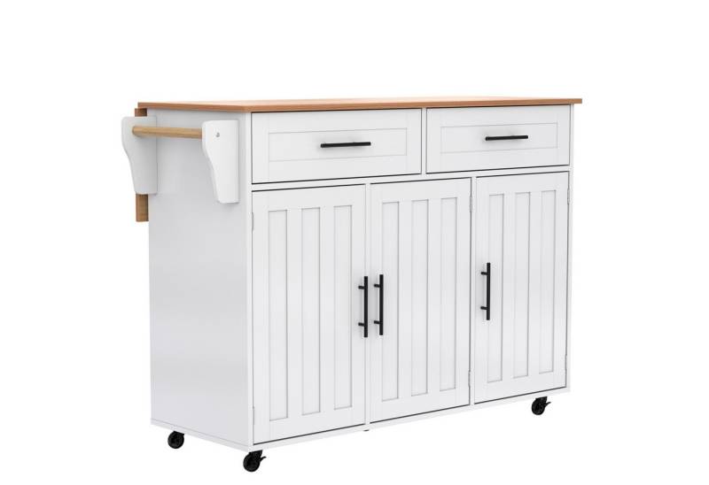 MODFU Sideboard Anrichte Küchenschrank Speisewagen (1 St., 5 Räder, 3 Tür), mit Ausziehbare Arbeitsplatte,Massivholzbeine umschaltbar von MODFU