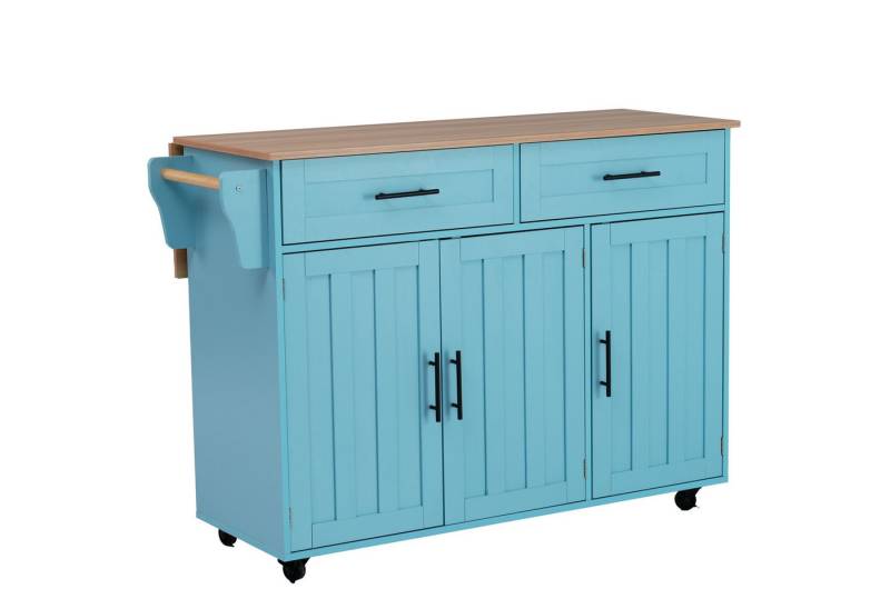 MODFU Sideboard Anrichte Küchenschrank Speisewagen (Kücheninsel, Servierwagen, Küchenschrank, 1 St., 5 Räder, 3 Tür), mit Ausziehbare Arbeitsplatte,Massivholzbeine umschaltbar von MODFU