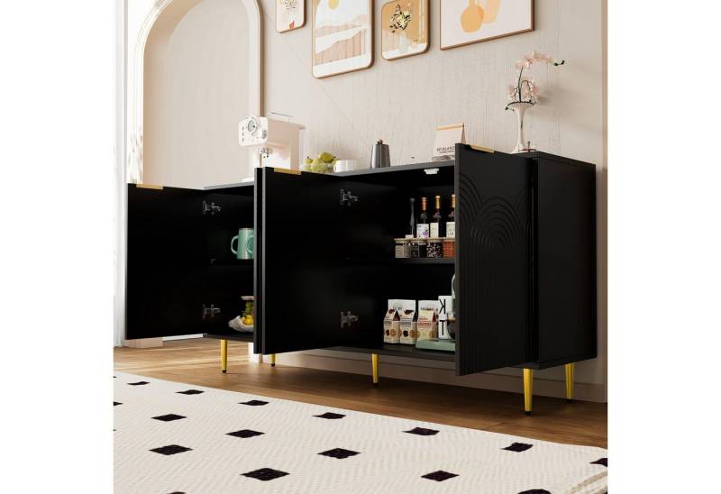 MODFU Sideboard Aufbewahrungsschrank,Standschrank,mit 2 Türen in Vakuum-Formgebung (Luxuriöses Sideboard mit 4 Türen und Gold-Akzenten, Soft-Close-Scharniere, Hochglänzende Tischbeine., 1 St) von MODFU