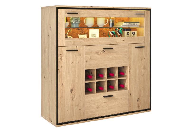 MODFU Sideboard Eleganter Weinschrank mit Doppeltüren (Braun), Perfekte Aufbewahrung in einem stilvollen Sideboard. von MODFU