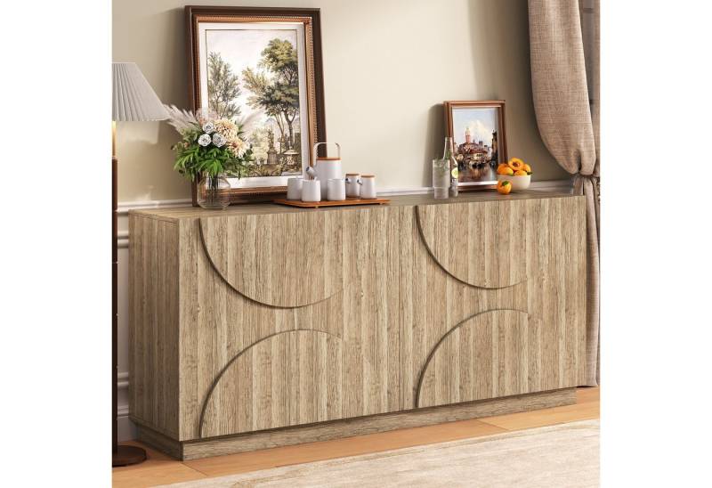 MODFU Sideboard Holz-Kommode mit Bogenfronten (Kommode, Buffetschrank, 1 St., mit Regalen, 160 × 40 × 80 cm), Türverkleidungen mit symmetrische Bogenform von MODFU