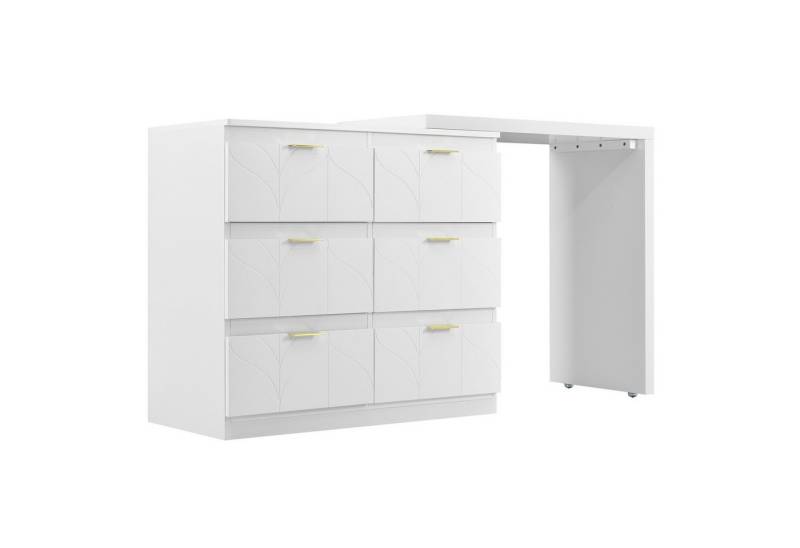 MODFU Sideboard Kommode (Bürotisch,Arbeitsbühne mit 6 Schubladen,Vergoldeten Griffen, drehbare Tischplatte,lackiert,Blumenmuster,stoßfeste abgerundete Ecken), 40T*73H,Weiß (ohne Spiegel und Hocker) von MODFU