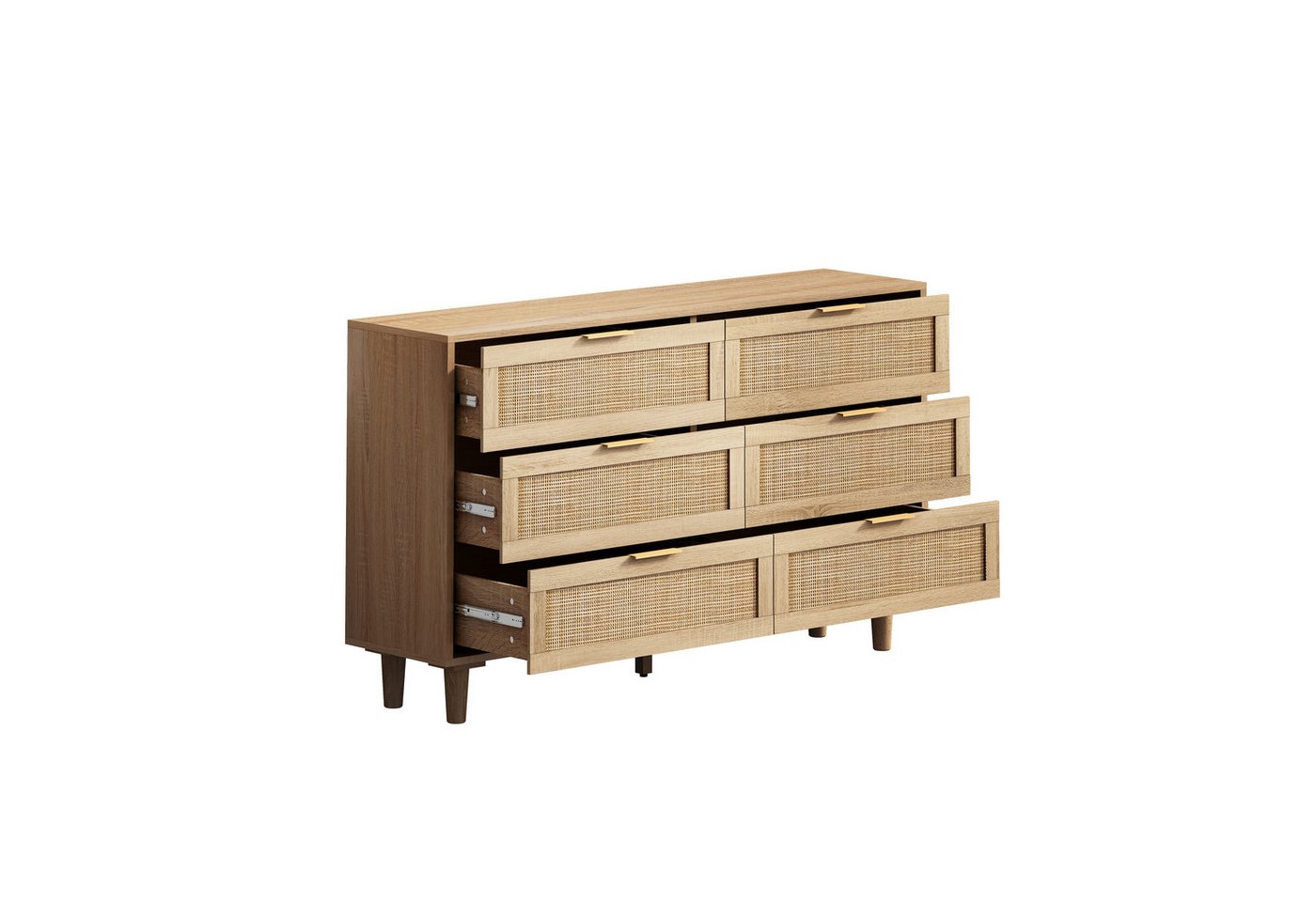 MODFU Sideboard Kommode Küchenschrank Anrichte (Rattan-Kommode mit 6 Schubladen – Modernes Design, große Stauraumlösung, ideal für Schlafzimmer & Wohnzimmer) von MODFU