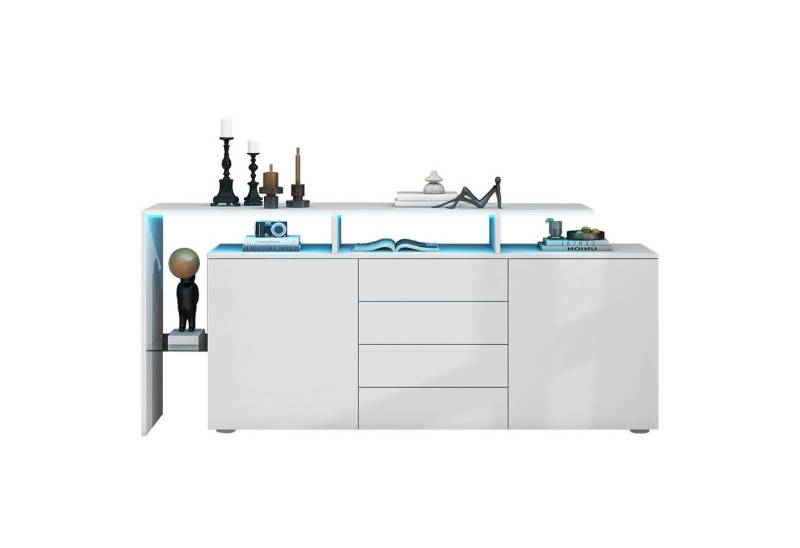 MODFU Sideboard Kommode mit 16 Farben LED-Beleuchtung (TV-Schrank, Lowboard Fernsehtisch mit Glasablagen), hochglanz von MODFU
