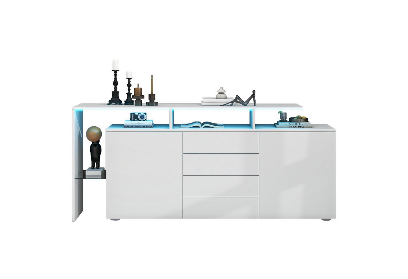 MODFU Sideboard Kommode mit 16 Farben LED-Beleuchtung (TV-Schrank, Lowboard Fernsehtisch mit Glasablagen), hochglanz von MODFU