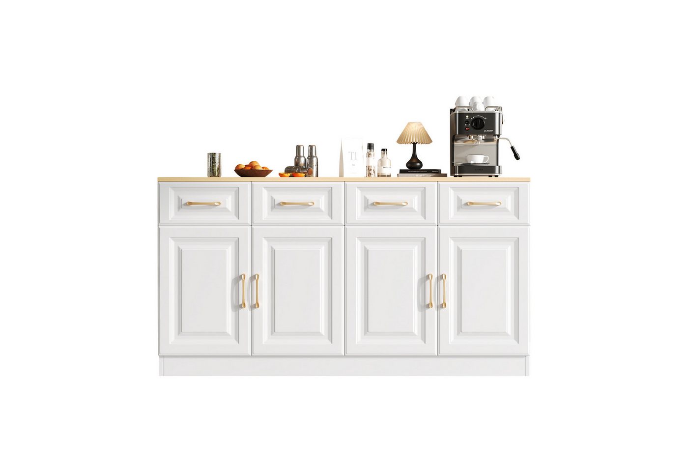 MODFU Sideboard Landhaus Buffet im rustikalen Look (Buffetschrank, Kaffeebarschrank, Kommode, 1 St., 4 Schubladen und 4 Scheunentüren), mit Stauraum von MODFU