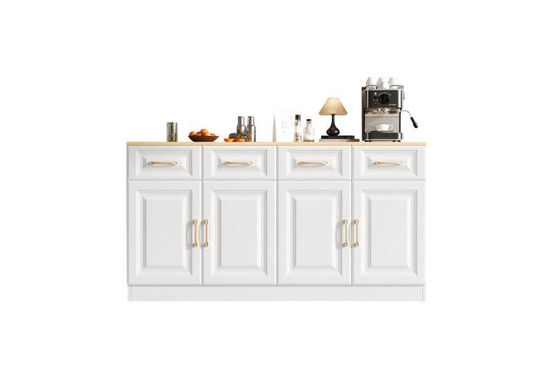 MODFU Sideboard Landhaus Buffet im rustikalen Look (Buffetschrank, Kaffeebarschrank, Kommode, 1 St., 4 Schubladen und 4 Scheunentüren), mit Stauraum von MODFU