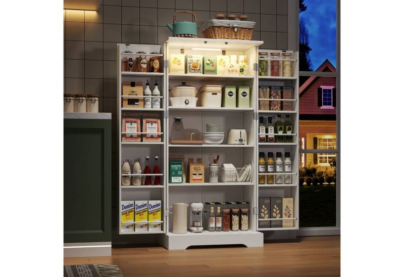 MODFU Sideboard Moderner Buffetschrank,mit Türen (Multifunktionaler weißer Küchenschrank mit LED-Sensorleuchte, höhenverstellbaren Böden & Kippschutz, 1 St) von MODFU