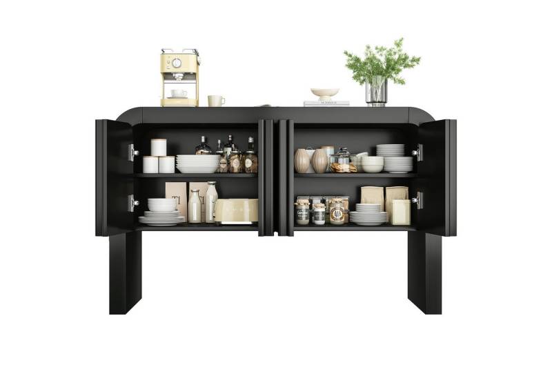 MODFU Sideboard Modernes,Küchenschrank abgerundeten Eeckn,mit 4 Türen (Elegantes Sideboard mit abgerundeten Ecken – Magnetische Türen, Kippsicherung & verstellbare Trennwände – Ideal für Wohnzimmer, Esszimmer & Küche), mit magnetischen von MODFU
