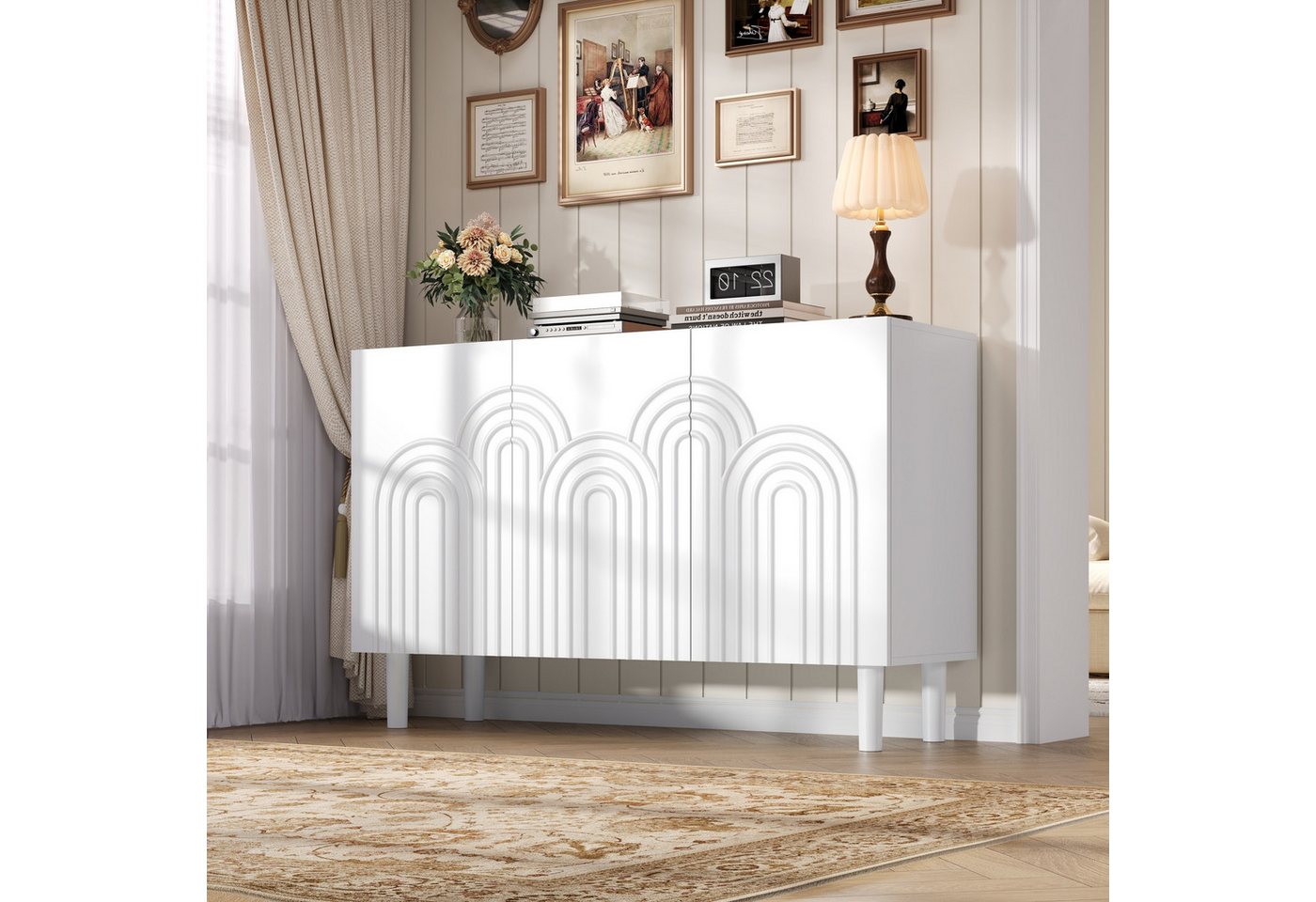 MODFU Sideboard Sideboard (Anrichte, Beistellschrank, Buffetschrank, 1 St., 3 Türenk, 120*38,5*79cm), mit 16cm Tischfuß, verstellbarer Trennwandschrank von MODFU