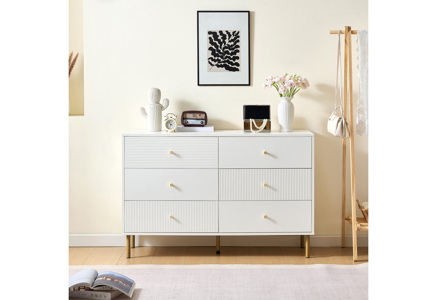 MODFU Sideboard Sideboard (Anrichte, Wohnzimmerschrank, Esszimmerschrank, 1 St., 6-Schubladen-Kommode), MDF-Schrank mit Stahlbeinen von MODFU