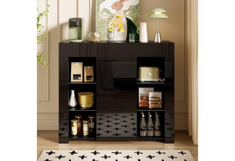 MODFU Sideboard mit Glasregal & Schranktür (Esszimmerschrank, Anrichte, 1 St., 95 L x 35 B x 83 H), Hochglanzfront & mattem Finish von MODFU