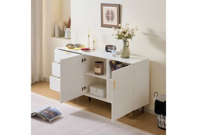 MODFU Sideboard Sideboard (Kommode, Anrichte, Buffetschrank, 1 St., 2-Türiger und 3-Schubladen), Stahlbeinen in Braun von MODFU