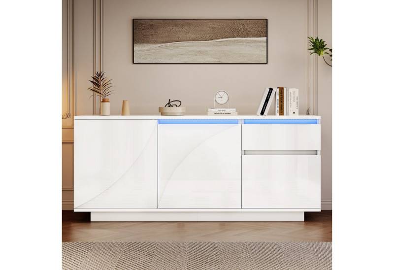 MODFU Sideboard Sideboard (Kommode, Anrichte, Buffetschrank, 1 St., 3 Schränken, 1 Schublade), Hochglanz-Kommode mit verstellbaren Einlegeböden von MODFU