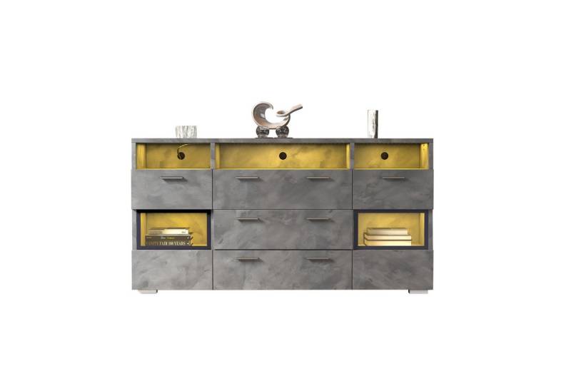 MODFU Sideboard Stauschrank (Kommode mit 2 Türen und 3 Schubladen, 1 St), mit LED-Beleuchtung und transparenten Acryltüren,Unterschrank von MODFU