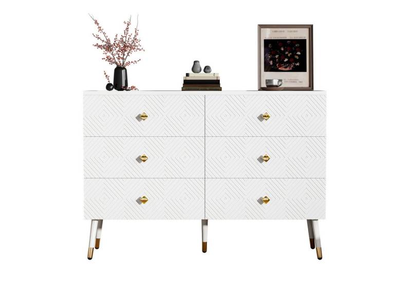 MODFU Sideboard geometrischem Design (Kommode, Wohnzimmerschrank, Buffet, Mehrzweckschrank, 1 St., Schneller Aufbau), mit 6 Schubladen, goldfarbene Metallbeine von MODFU