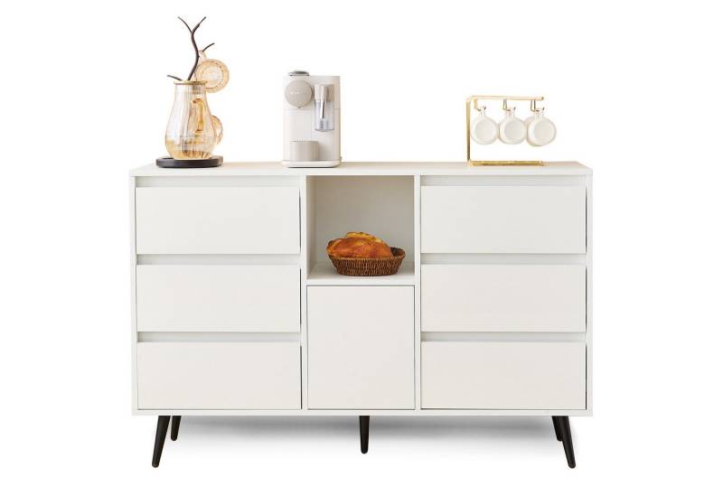 MODFU Sideboard ideal für Küchen, Ess- und Wohnbereiche (Kommode, Anrichte, Wohnzimmerschrank, 1 St., 6 geräuschlosen Schubladen, 1 Tür, 1 offene Fächer), mit LED-Beleuchtung, Push-Open-Türen von MODFU