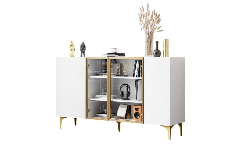 MODFU Sideboard in Weiß (Kommode, Anrichte, Buffetschrank, Organisator, 1 St., 4-Tür), Grifflos, mit viel Stauraum von MODFU