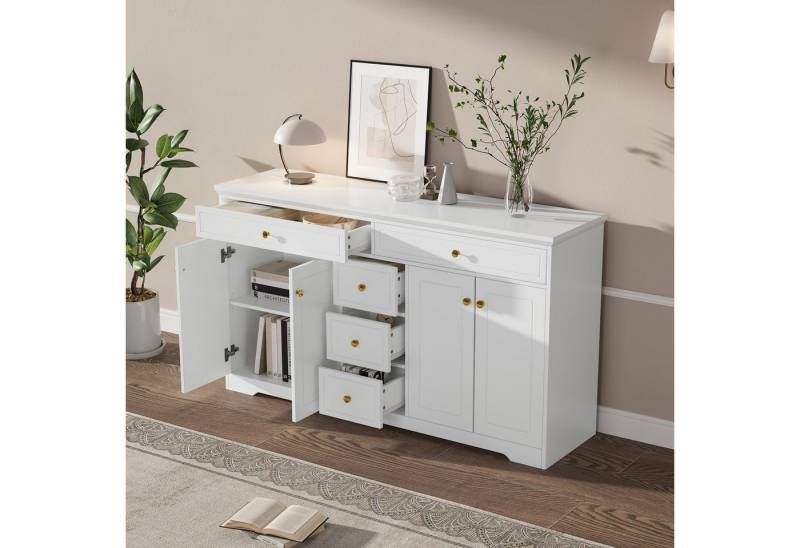 MODFU Sideboard mit 2 Doppeltüren & 5 Schubladen (Kommode, Beistelltisch, Wohnzimmerschrank, 1 St., 150x40x85 cm), mit verstellbaren Einlegeböden,Flexible Aufbewahrung von MODFU