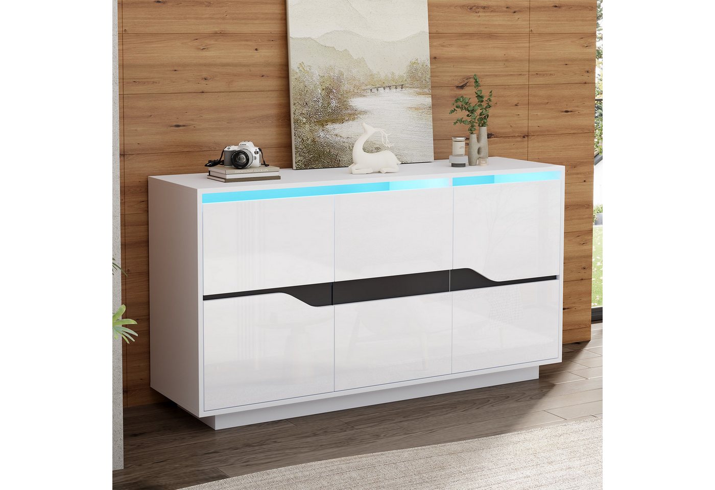 MODFU Sideboard mit 3 Türen & verstellbaren Einlegeböden (Kommode, Sofa-Beistellschrank, Anrichte, 1 St., Pflegeleichte Oberfläche), mit Soft-Close-Scharniere von MODFU
