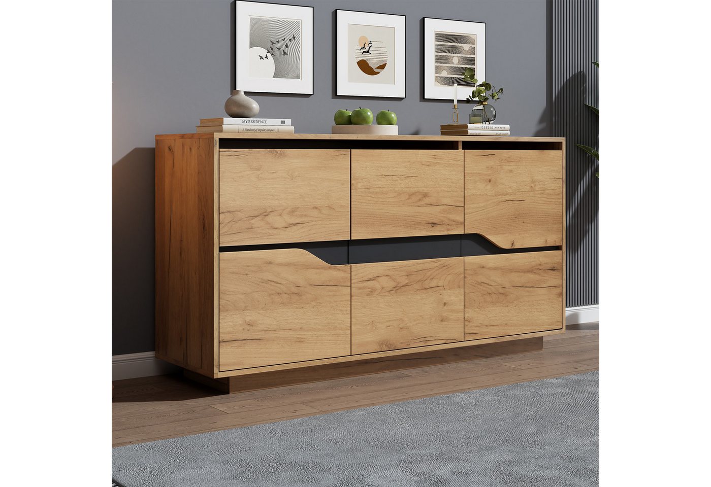 MODFU Sideboard mit 3 Türen & verstellbaren Einlegeböden (Kommode, Sofa-Beistellschrank, Anrichte, 1 St., Pflegeleichte Oberfläche), mit Soft-Close-Scharniere von MODFU