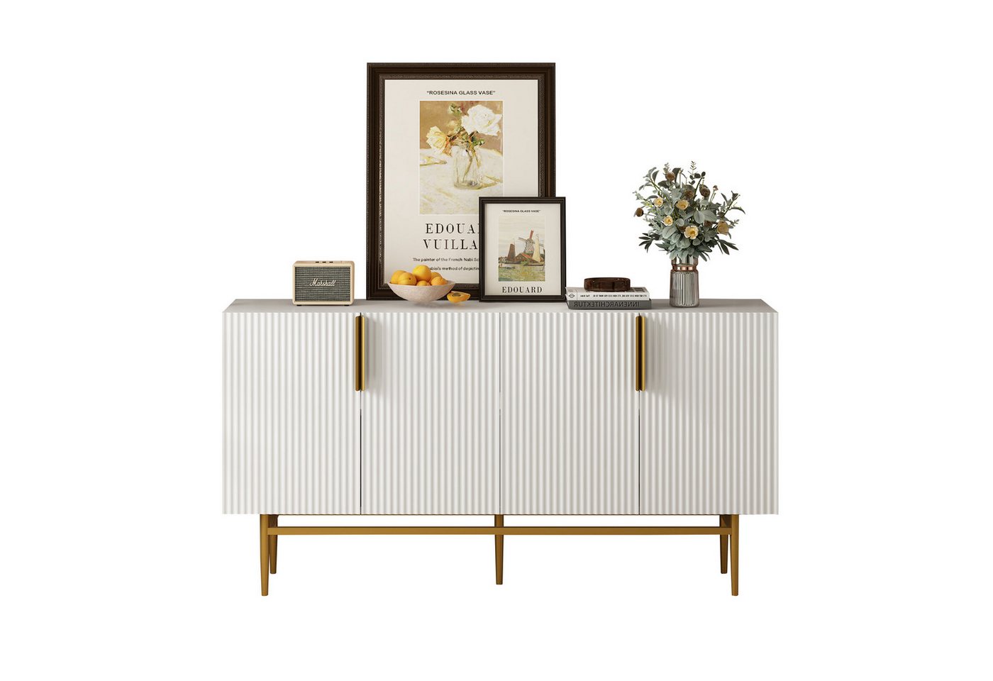 MODFU Sideboard mit 4 Türen, goldfarbener Metallgriff, Buffetschrank für Esszimmer (Wohnzimmer, Schlafzimmer, Flur) von MODFU