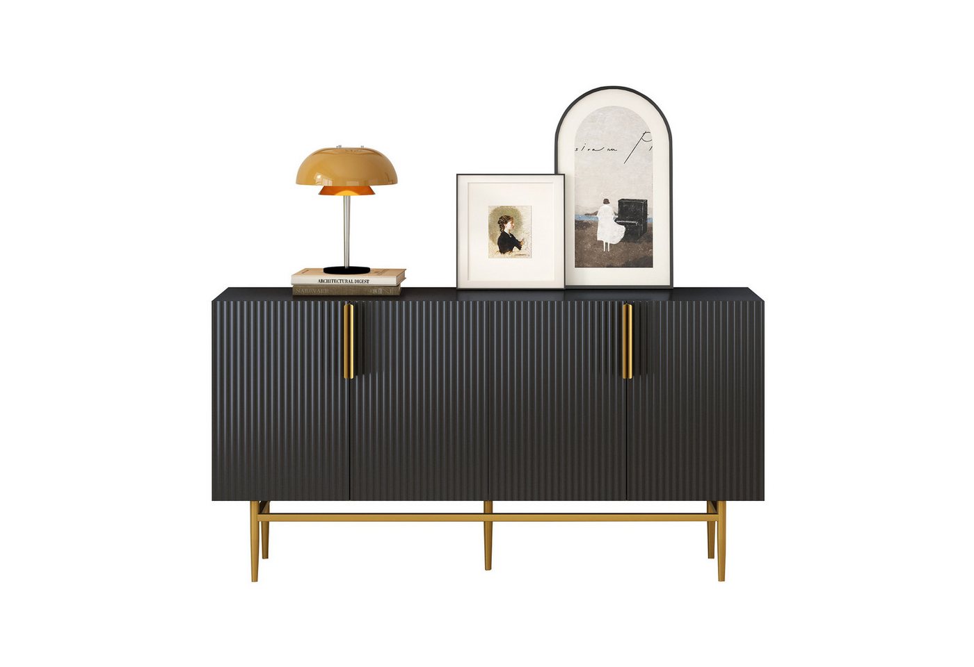 MODFU Sideboard mit 4 Türen, goldfarbener Metallgriff, Buffetschrank für Esszimmer (Wohnzimmer, Schlafzimmer, Flur) von MODFU