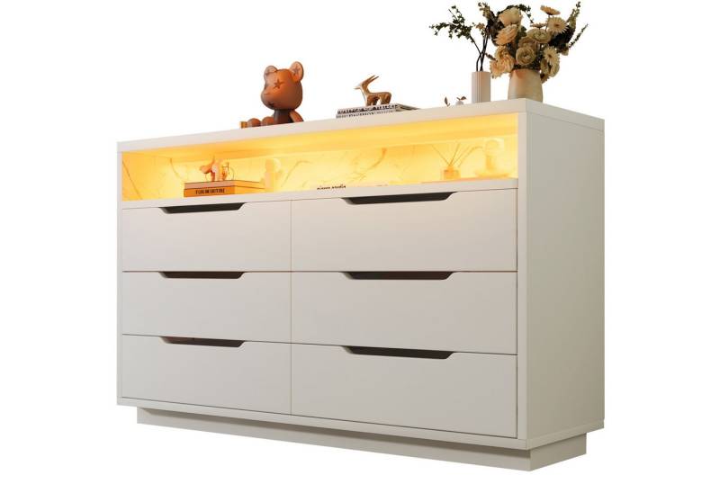 MODFU Sideboard mit Kippschutz (Kommode, Anrichte, Wohnzimmerschrank, Aufbewahrungsschrank, 1 St., 6 Schubladen, 1 offene Fach), mit LED-Beleuchtung von MODFU