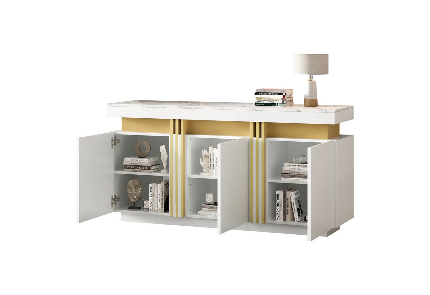 MODFU Sideboard mit Marmorstruktur (Wohnzimmerschrank, Küchenmöbel, Kommode, Anrichte, 1 St., 3 Türen), mit verstellbaren Trennwänden von MODFU