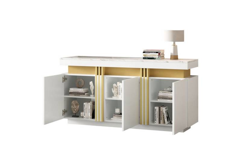 MODFU Sideboard mit Marmorstruktur (Wohnzimmerschrank, Küchenmöbel, Kommode, Anrichte, 1 St., 3 Türen), mit verstellbaren Trennwänden von MODFU