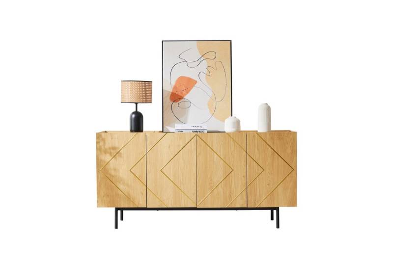 MODFU Sideboard mit griffloses Design (Buffet, Schrank, 1 St., mit 4 Türen und Metall-Inlay), mit verstellbare Regale,Ideal für Wohnzimmer und Esszimmer von MODFU